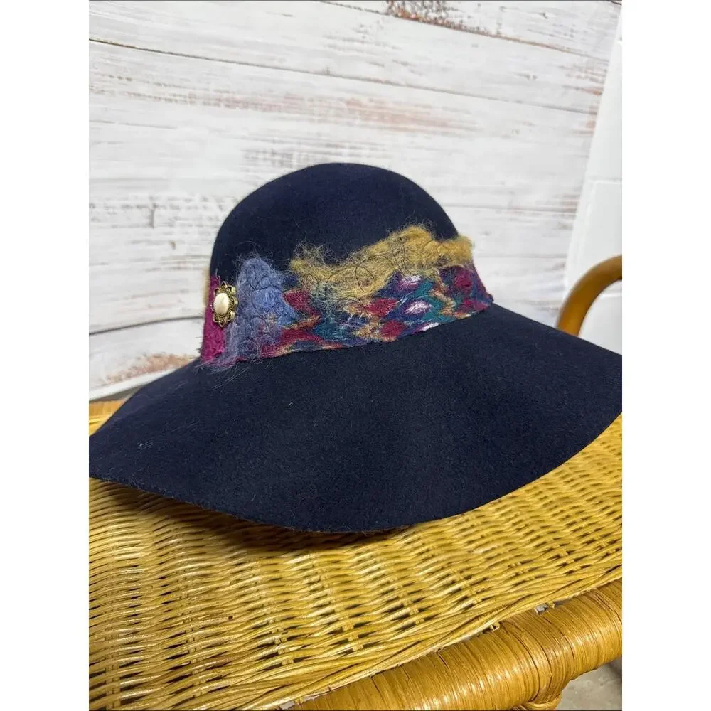 MaxiPink Wool Art Hat Navy Pink Yellow Blue